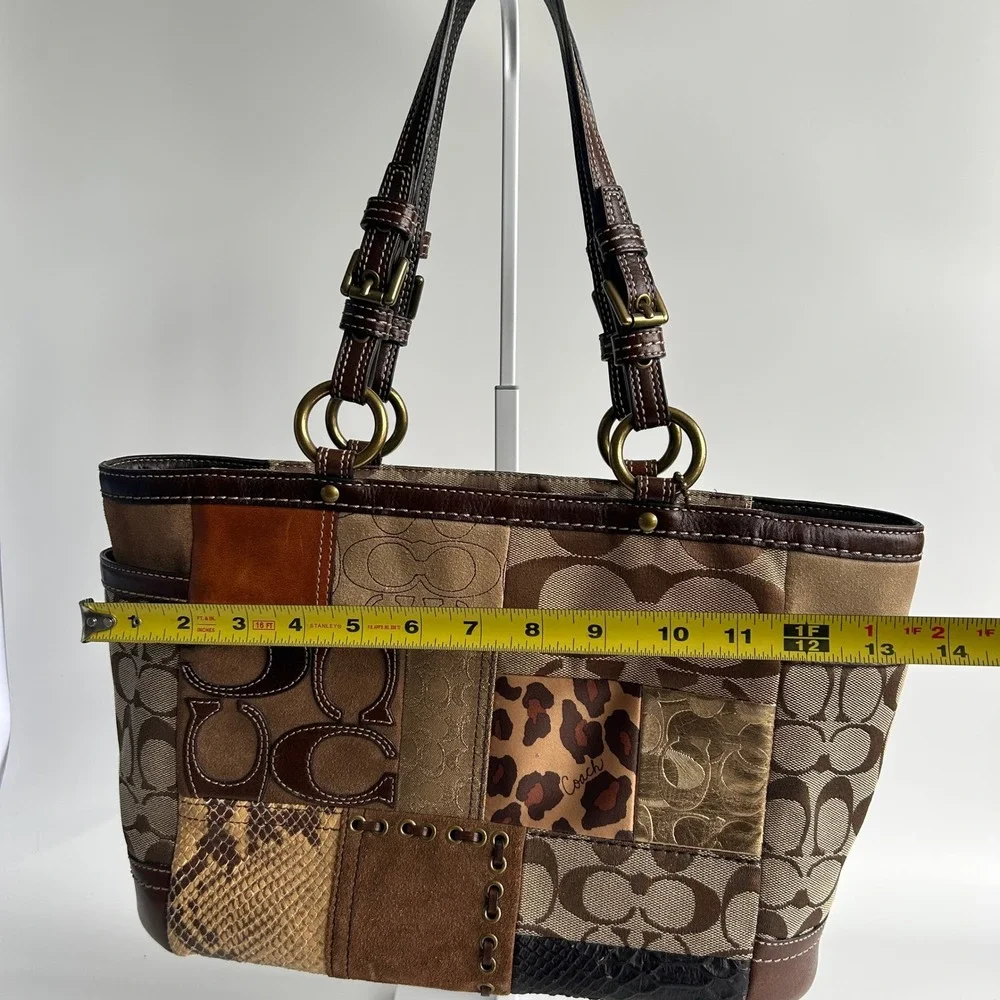 Coach Signature Patchwork Brown Multi Leather Tote Bag F12843 Good
